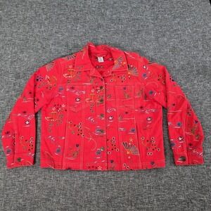 GW Jeans Women's Size M Red Denim Embroidered Jacket Asian Vintage